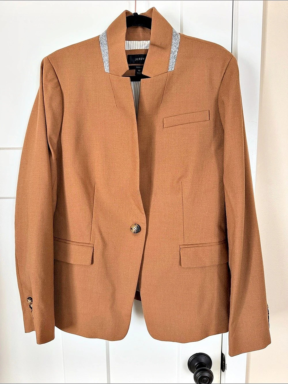 J.Crew Regent Blazer in Camel One Button Stand Collar Size 18